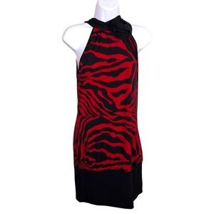 Vintage Y2K Era Fleurish Juniors Large Dress Red Black Animal Print Sleeveless